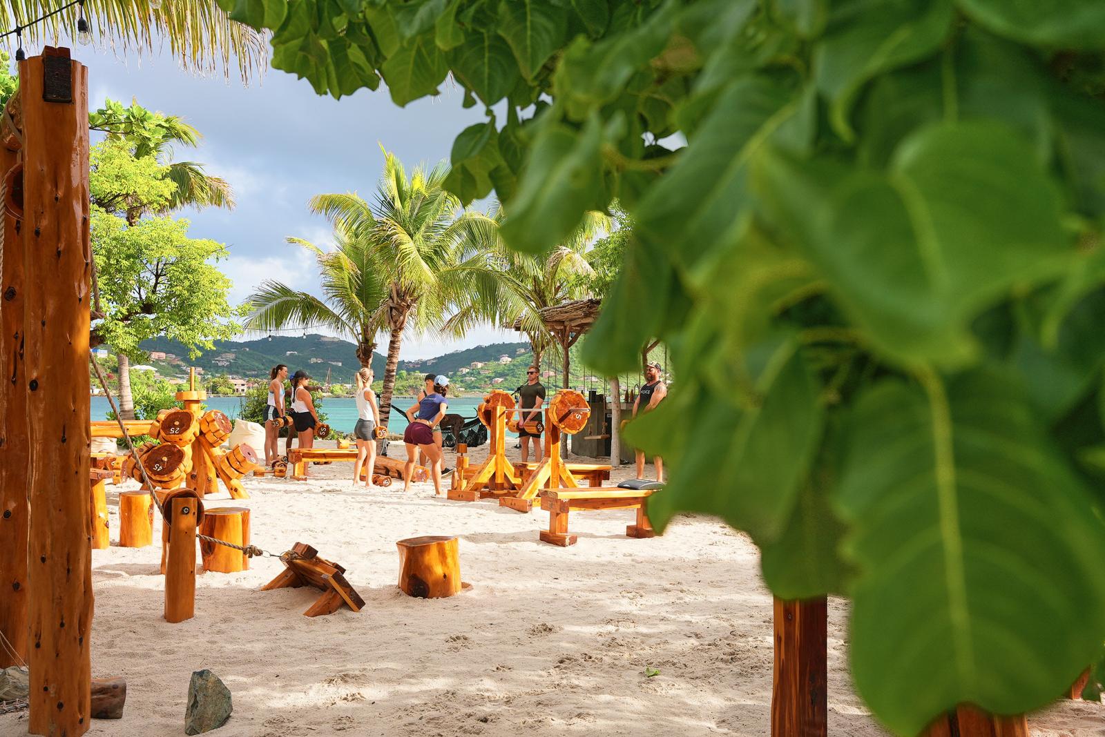 Open-air beach gym at The Aerial, BVI