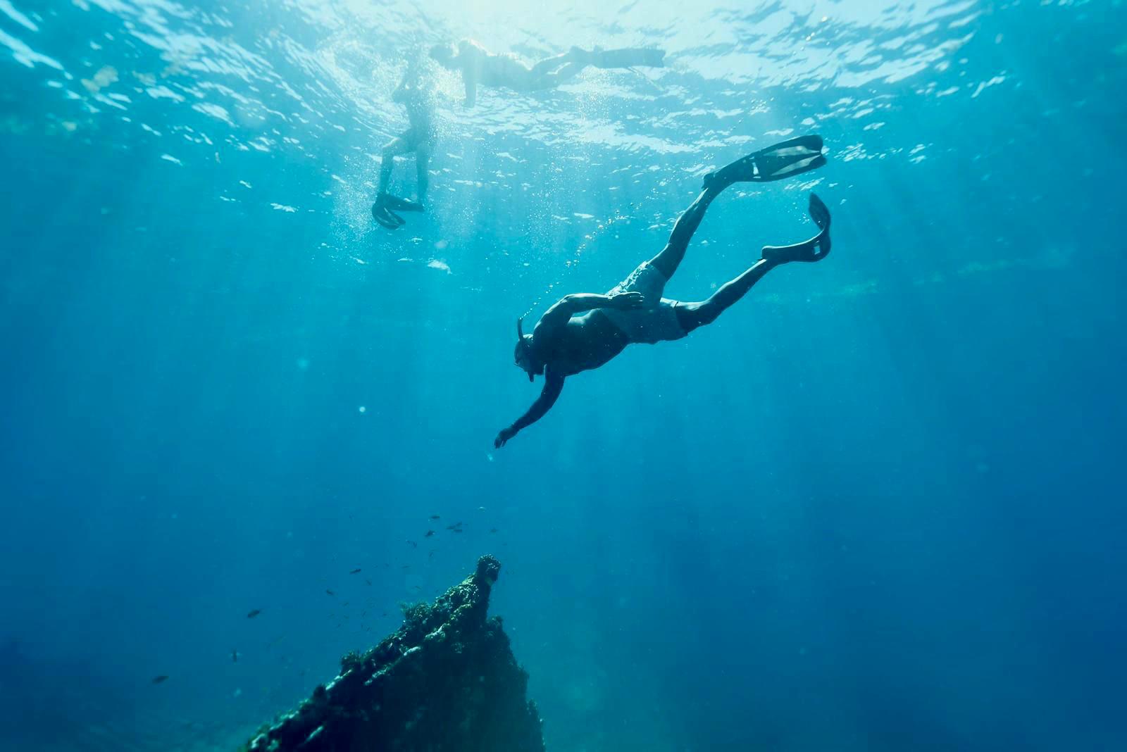 Guests snorkeling a wreck off The Aerial, BVI